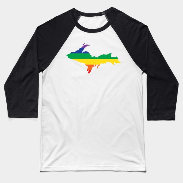 Upper Peninsula Rainbow LGBTQ Gay Pride Baseball T-Shirt by DoctorWatsonDesigns